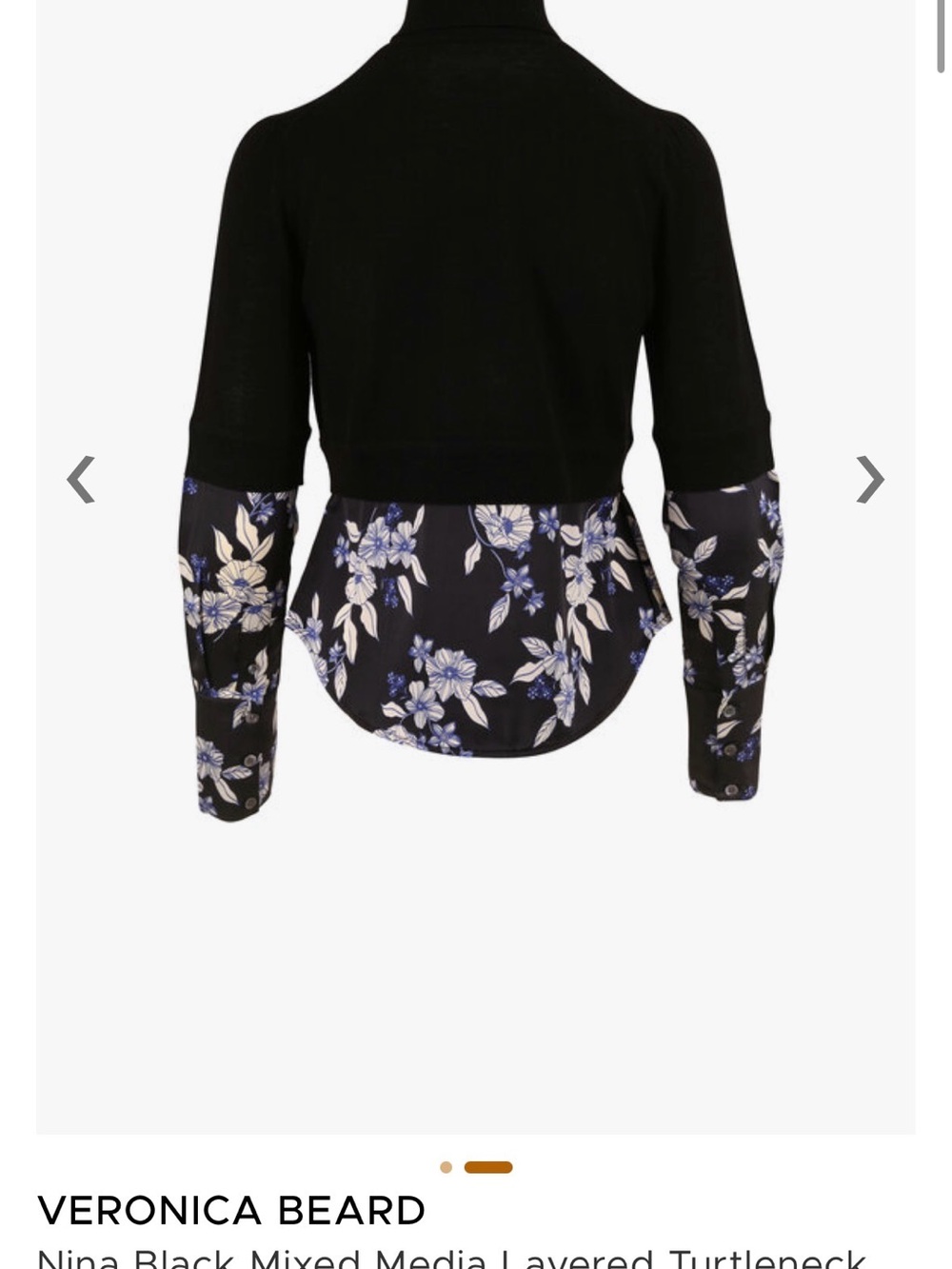 Veronica Beard Black Pullover with Blue and Cream Floral Shirt Details